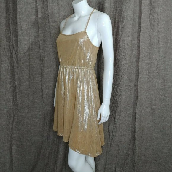 Wild Blue Sadie Robertson Dress Gold Shimmer Size Medium Asymmetrical - Picture 2 of 12